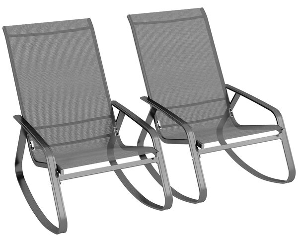 Outsunny Set of Two Rocking Garden Chairs - Grey