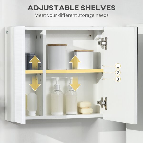 Kleankin Wall-Mounted Mirror Cabinet: Double-Door Design with Adjustable Shelf, Bathroom Cupboard Organizer, White Aosom UK