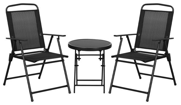 Outsunny Three-Piece Garden Seat Set, with Glass-Top Table - Black