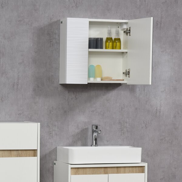 Kleankin Wall-Mounted Mirror Cabinet: Double-Door Design with Adjustable Shelf, Bathroom Cupboard Organizer, White Aosom UK