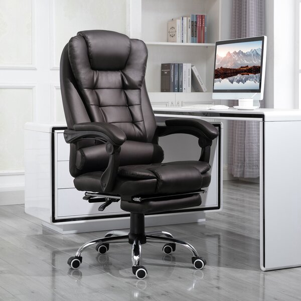 HOMCOM PU Leather Executive Office Chair, High Back Swivel Chair with Retractable Footrest, Adjustable Height, Reclining Function, Brown Aosom UK