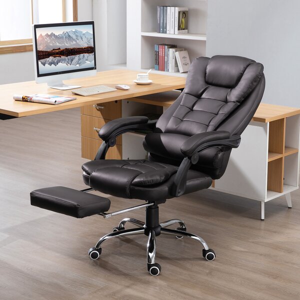 HOMCOM PU Leather Executive Office Chair, High Back Swivel Chair with Retractable Footrest, Adjustable Height, Reclining Function, Brown Aosom UK