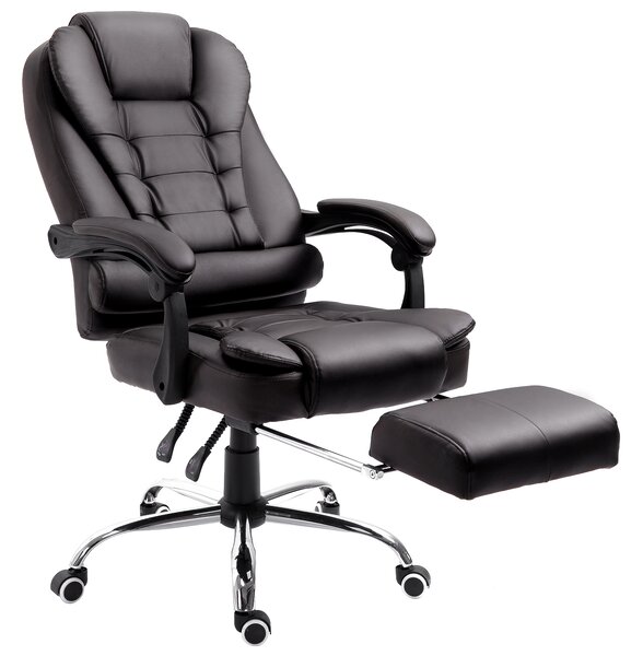HOMCOM PU Leather Executive Office Chair, High Back Swivel Chair with Retractable Footrest, Adjustable Height, Reclining Function, Brown Aosom UK