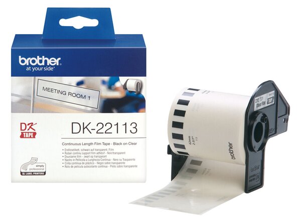 Laminated Tape for Labelling Machines Brother DK-22113 62 mm x 15,24 m Black/Transparent