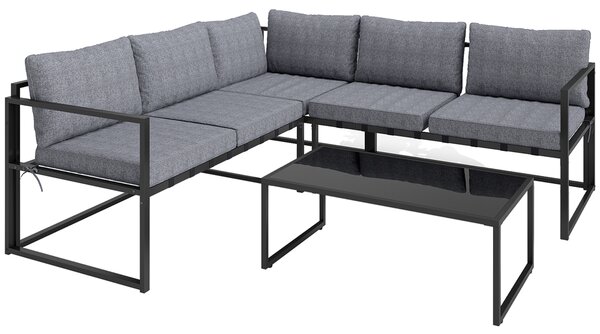 Outsunny Three-Piece L Shaped Garden Furniture Set with Cushions - Grey