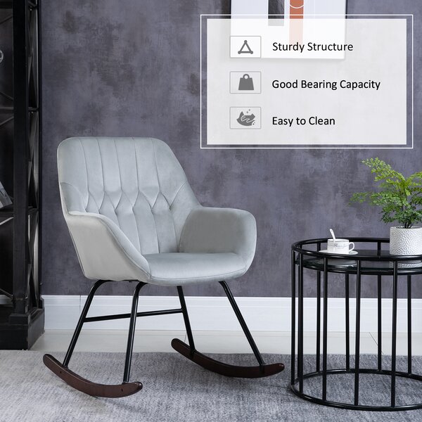 HOMCOM Rocking Chair Reading Accent Armchair with Steel Frame Sponge Padded for Living Room, Dining Room, Office, Balcony, Grey and Black Aosom UK