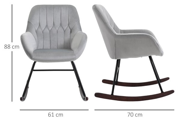 HOMCOM Rocking Chair Reading Accent Armchair with Steel Frame Sponge Padded for Living Room, Dining Room, Office, Balcony, Grey and Black Aosom UK