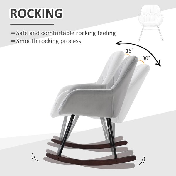HOMCOM Rocking Chair Reading Accent Armchair with Steel Frame Sponge Padded for Living Room, Dining Room, Office, Balcony, Grey and Black Aosom UK