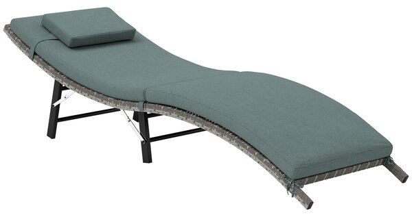 Outsunny Rattan Folding Sun Lounger Outdoor Chair with Cushion and Pillow Mixed Grey
