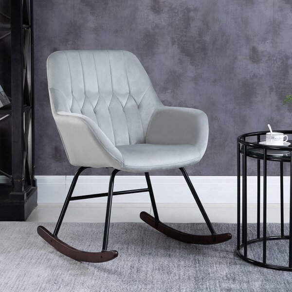 HOMCOM Rocking Chair Reading Accent Armchair with Steel Frame Sponge Padded for Living Room, Dining Room, Office, Balcony, Grey and Black Aosom UK