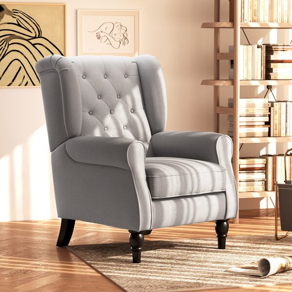 HOMCOM Wingback Armchair, Retro Accent Chair with Wooden Frame, Button Tufted, for Lounge or Bedroom, Grey Aosom UK
