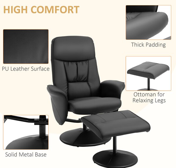 Executive Recliner Chair High Back and Footstool, HOMCOM Armchair Lounge Seat Black Aosom UK