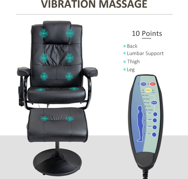HOMCOM Manual Sofa Reclining Armchair PU Leather Massage Recliner Chair and Ottoman, Black