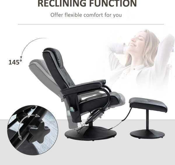 HOMCOM Manual Sofa Reclining Armchair PU Leather Massage Recliner Chair and Ottoman, Black