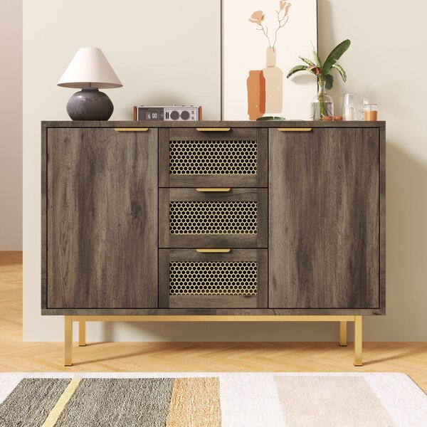 Sideboard Storage Cabinet Dresser with 3 Drawers, 2 Doors, Multipurpose Cabinet for Hallway, living room, 120L x 40W x 76H cm, Dark Brown Aosom.UK