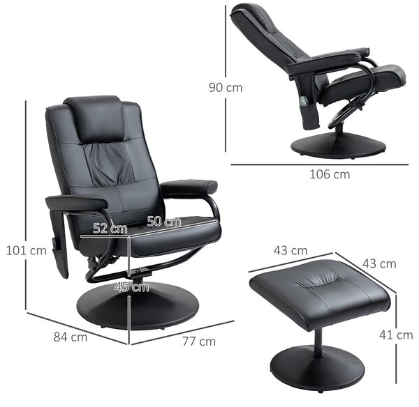 HOMCOM Manual Sofa Reclining Armchair PU Leather Massage Recliner Chair and Ottoman, Black