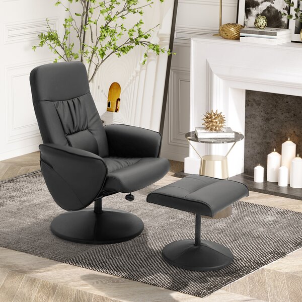 Executive Recliner Chair High Back and Footstool, HOMCOM Armchair Lounge Seat Black Aosom UK