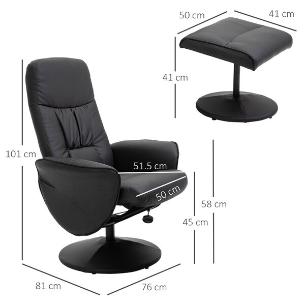 Executive Recliner Chair High Back and Footstool, HOMCOM Armchair Lounge Seat Black Aosom UK