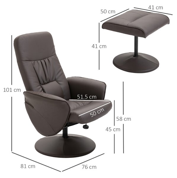 HOMCOM Executive Recliner Chair High Back and Footstool Armchair Lounge Seat Brown