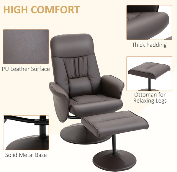 HOMCOM Executive Recliner Chair High Back and Footstool Armchair Lounge Seat Brown