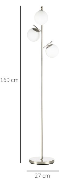 HOMCOM 3-Light Tree Floor Lamps for Living Room, Modern Standing Lamp for Bedroom with Globe Lampshade, Steel Base, (Bulb not Included), Silver