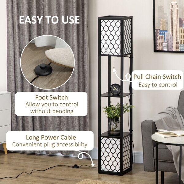 HOMCOM Floor Lamp w/ Shelves, Dual Light, Modern Tall Standing Lamps for Living Room, Bedroom, w/ Pull Chain Switch (Bulb not Included) Aosom UK