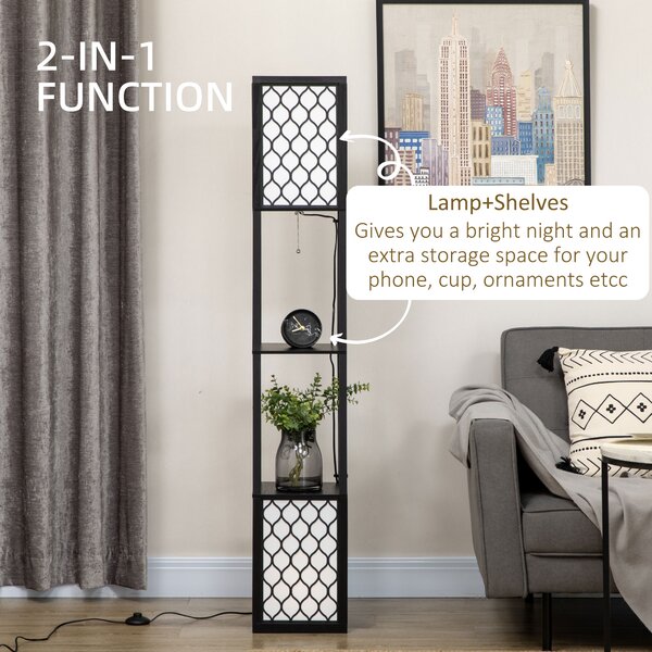 HOMCOM Floor Lamp w/ Shelves, Dual Light, Modern Tall Standing Lamps for Living Room, Bedroom, w/ Pull Chain Switch (Bulb not Included) Aosom UK