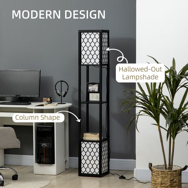 HOMCOM Floor Lamp w/ Shelves, Dual Light, Modern Tall Standing Lamps for Living Room, Bedroom, w/ Pull Chain Switch (Bulb not Included) Aosom UK