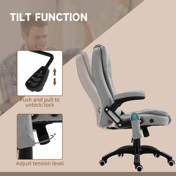 Vinsetto Massage Office Chair w/ 6 Vibration Points, Executive Office Chair, Ergonomic High-Back Design with Swivel Base, Scratch Anti, Light Grey Aosom UK