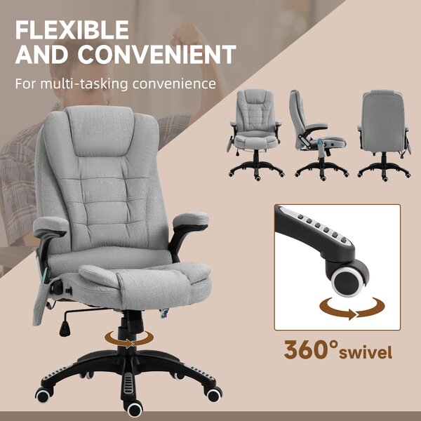 Vinsetto Massage Office Chair w/ 6 Vibration Points, Executive Office Chair, Ergonomic High-Back Design with Swivel Base, Scratch Anti, Light Grey Aosom UK