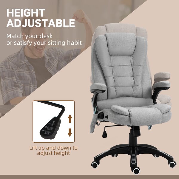 Vinsetto Massage Office Chair w/ 6 Vibration Points, Executive Office Chair, Ergonomic High-Back Design with Swivel Base, Scratch Anti, Light Grey Aosom UK