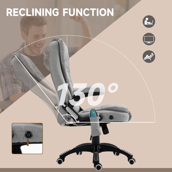 Vinsetto Massage Office Chair w/ 6 Vibration Points, Executive Office Chair, Ergonomic High-Back Design with Swivel Base, Scratch Anti, Light Grey Aosom UK