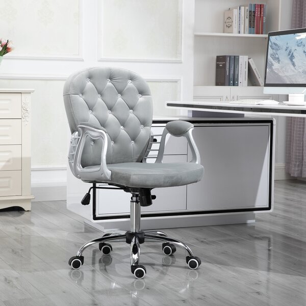 Vinsetto Ergonomic Office Chair with Diamond Tufted, Velour Padded, 5 Castor Wheels, 360° Swivel Ergonomic Desk Chair, Grey Aosom UK