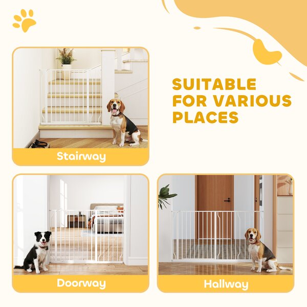 PawHut Dog Gate for Stairs Dog Gate Pet Gate with Openable Metal Frame, for Doorways, Corridors, Staircases, 75-145cm, White Aosom UK