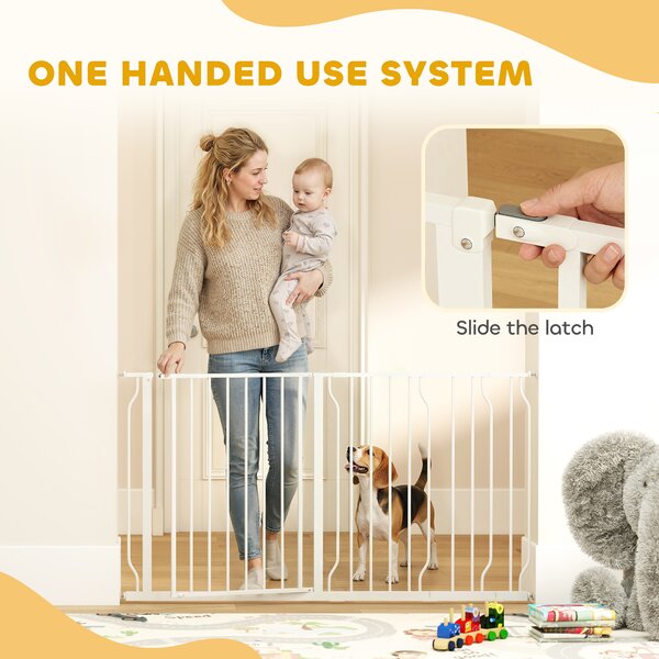 PawHut Dog Gate for Stairs Dog Gate Pet Gate with Openable Metal Frame, for Doorways, Corridors, Staircases, 75-145cm, White Aosom UK