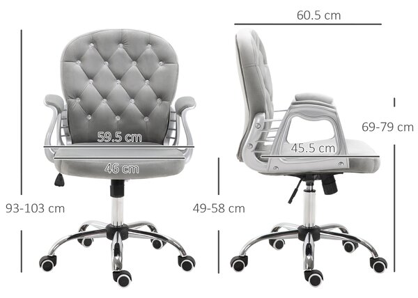 Vinsetto Ergonomic Office Chair with Diamond Tufted, Velour Padded, 5 Castor Wheels, 360° Swivel Ergonomic Desk Chair, Grey Aosom UK