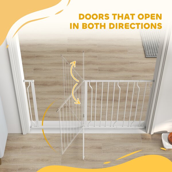 PawHut Dog Gate for Stairs Dog Gate Pet Gate with Openable Metal Frame, for Doorways, Corridors, Staircases, 75-145cm, White Aosom UK