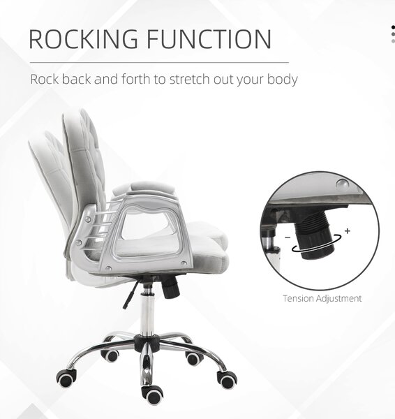 Vinsetto Ergonomic Office Chair with Diamond Tufted, Velour Padded, 5 Castor Wheels, 360° Swivel Ergonomic Desk Chair, Grey Aosom UK