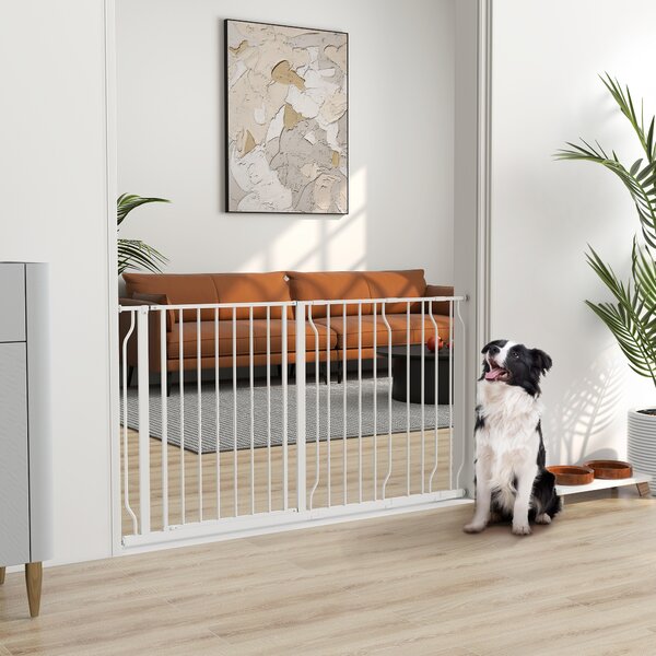 PawHut Dog Gate for Stairs Dog Gate Pet Gate with Openable Metal Frame, for Doorways, Corridors, Staircases, 75-145cm, White Aosom UK