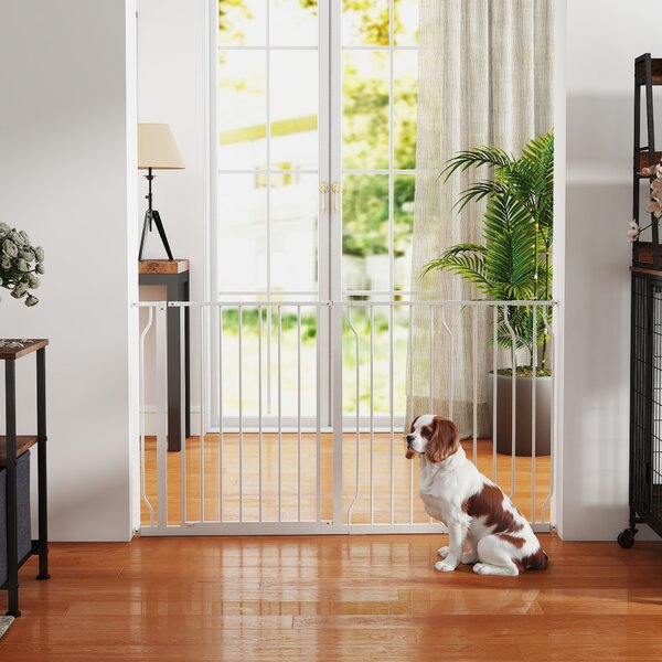PawHut Dog Gate for Stairs Dog Gate Pet Gate with Openable Metal Frame, for Doorways, Corridors, Staircases, 75-145cm, White Aosom UK