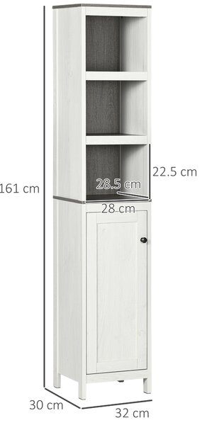 Kleankin Narrow Bathroom Cabinet, Tall Storage Unit with 3 Shelves, Adjustable Interior Shelf, Vintage White Aosom UK
