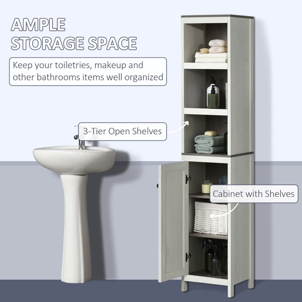 Kleankin Narrow Bathroom Cabinet, Tall Storage Unit with 3 Shelves, Adjustable Interior Shelf, Vintage White Aosom UK