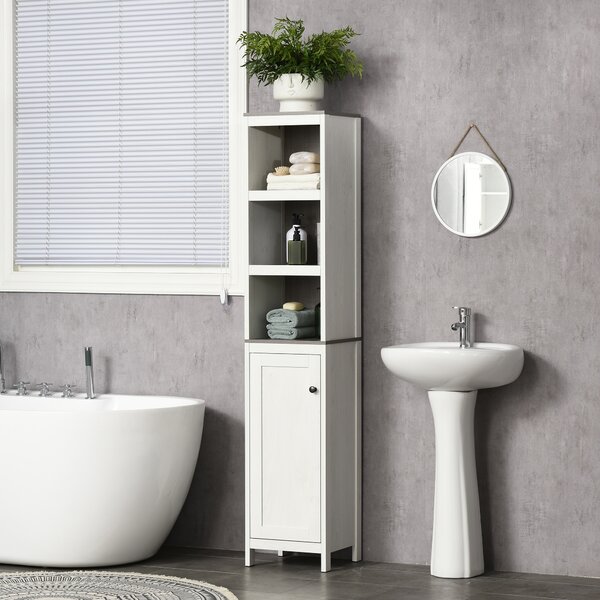 Kleankin Narrow Bathroom Cabinet, Tall Storage Unit with 3 Shelves, Adjustable Interior Shelf, Vintage White Aosom UK