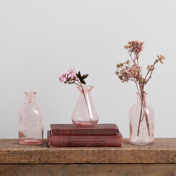 Set of 3 Artificial Pretty Boho Stems in Pink Glass Vases