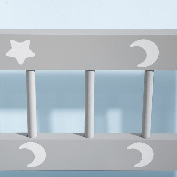 ZONEKIZ 2-IN-1 Wooden Toy Box, Kids Storage Bench Toy Chest with Safety Pneumatic Rod, Star & Moon Pattern, Grey Aosom UK