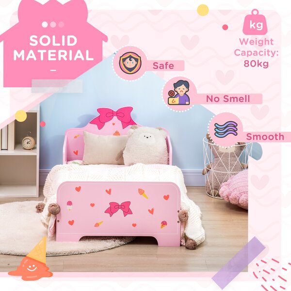 ZONEKIZ Princess-Themed Toddler Bed with Safety Side Rails and Slats, Cute Patterns, Kids Bedroom Furniture, Pink, 143 x 74 x 59 cm Aosom UK