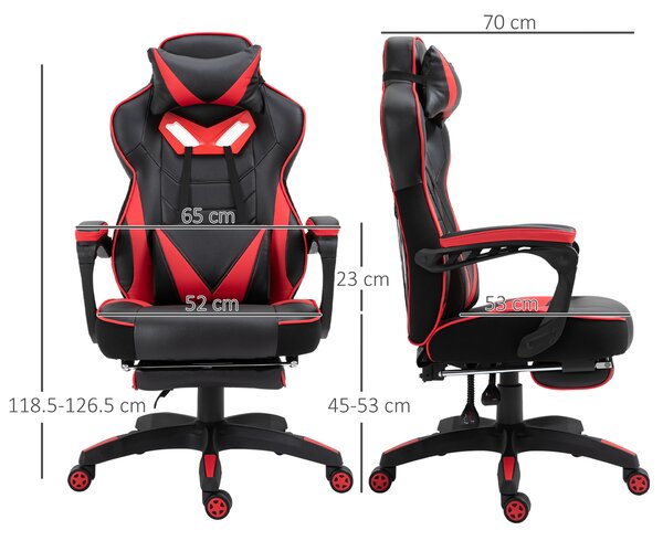 Vinsetto Ergonomic Racing Gaming Chair Office Desk Chair Adjustable Height Recliner with Wheels, Headrest, Lumbar Support, Retractable Footrest, Red