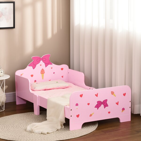 ZONEKIZ Princess-Themed Toddler Bed with Safety Side Rails and Slats, Cute Patterns, Kids Bedroom Furniture, Pink, 143 x 74 x 59 cm Aosom UK