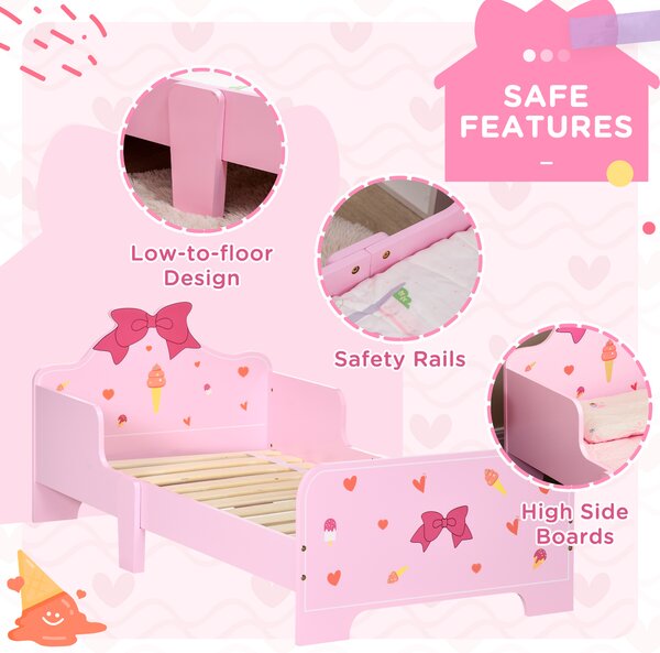 ZONEKIZ Princess-Themed Toddler Bed with Safety Side Rails and Slats, Cute Patterns, Kids Bedroom Furniture, Pink, 143 x 74 x 59 cm Aosom UK
