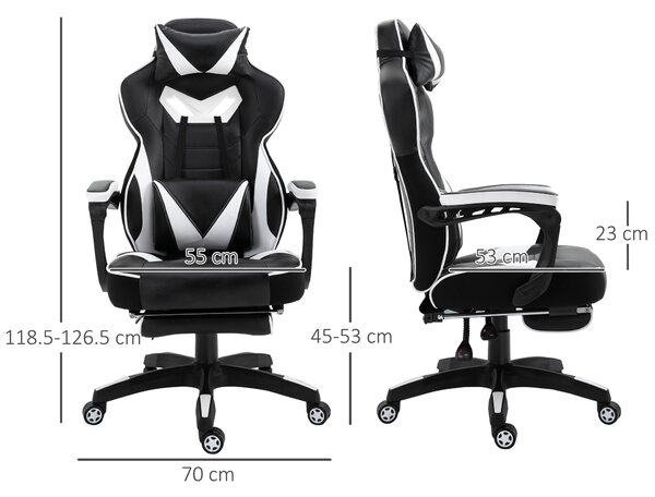 Vinsetto Racing Gaming Chair Ergonomic Office Desk Chair w/ Adjustable Height, Wheels, Headrest, Lumbar Support, Retractable Footrest White Aosom UK